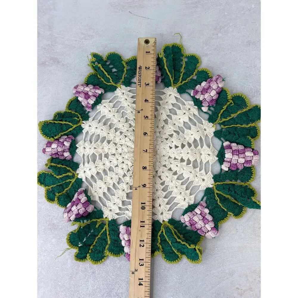 Vintage‎ Attic Treasure Handmade Crochet Grape Doily Art Nouveau 13”